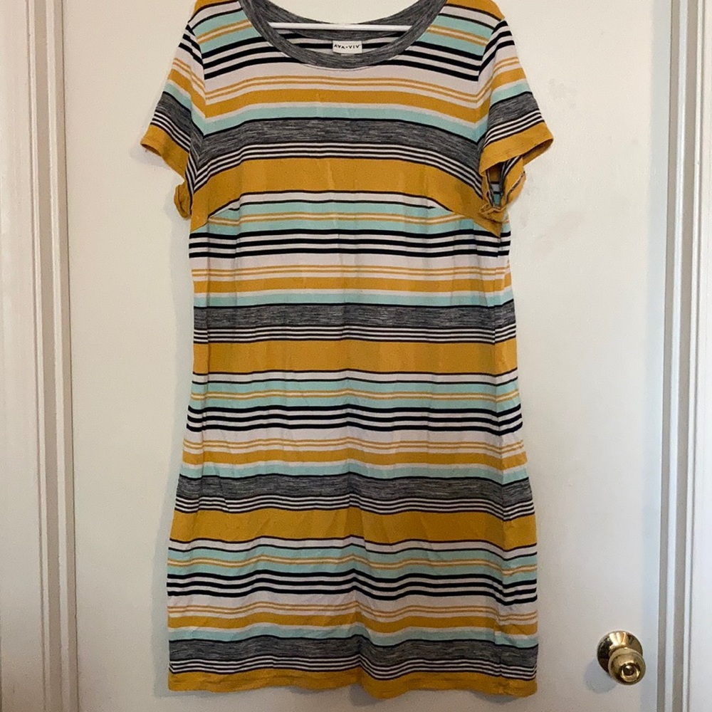 Ava & Viv Striped Stretchy Jersey T-shirt Dress